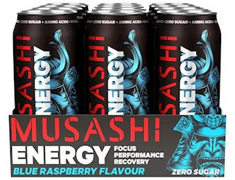 MUSASHI ENERGY BLUE RASPBERRY SUGAR FREE CAN 500MLX12